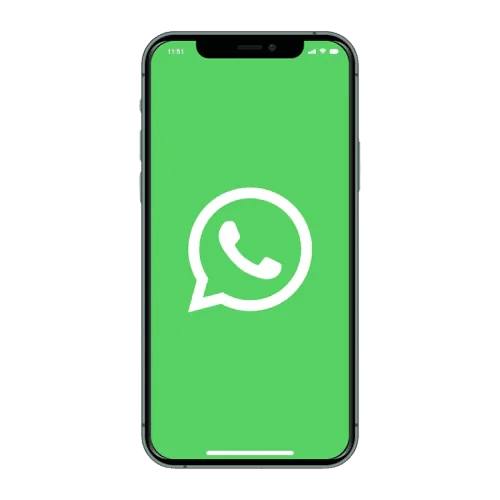 Iphone with Whatsapp logo on screen on transparent background PNG removebg preview